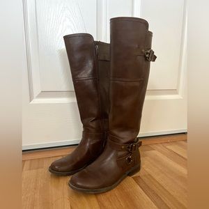 Brown leather mid calf boots